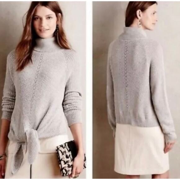 Moth Anthropologie Women's Gray Cowl Neck Knit Tie Front Sweater Size Medium - Picture 1 of 10
